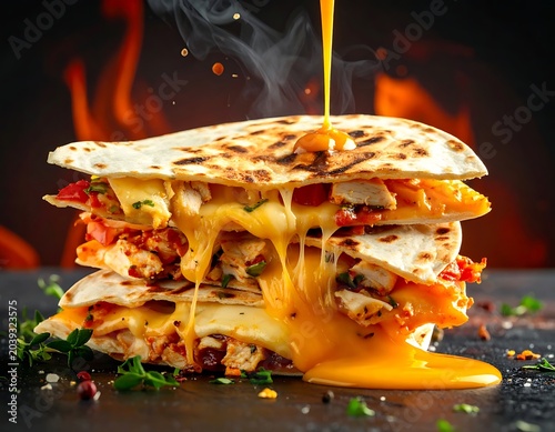 Delicious cheesy quesadilla with melted cheese.