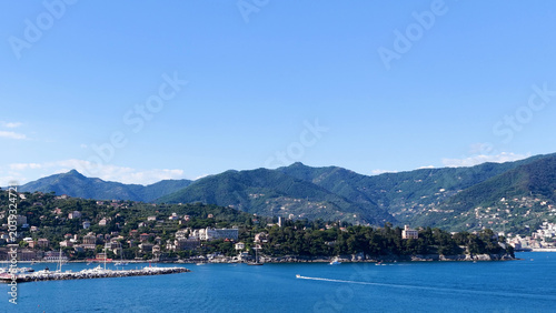 Panoramic View of an Italian Coastal Town and Harbor in Liguria