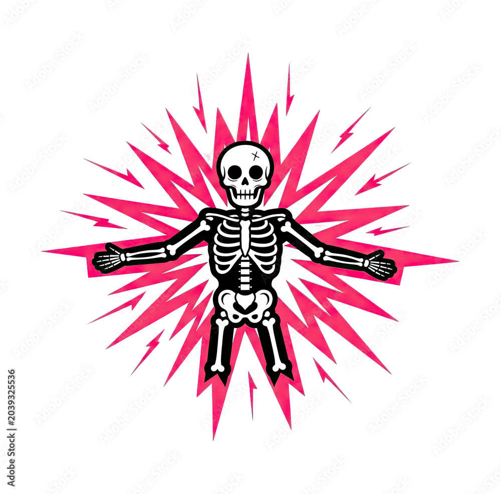 Fototapeta premium Skeleton graphic with lightning effects, symbolizing electric shock or energy