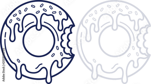 Foto Bitten Donut with Dripping Frosting and Sprinkles, Line Art Vector Icon Isolated