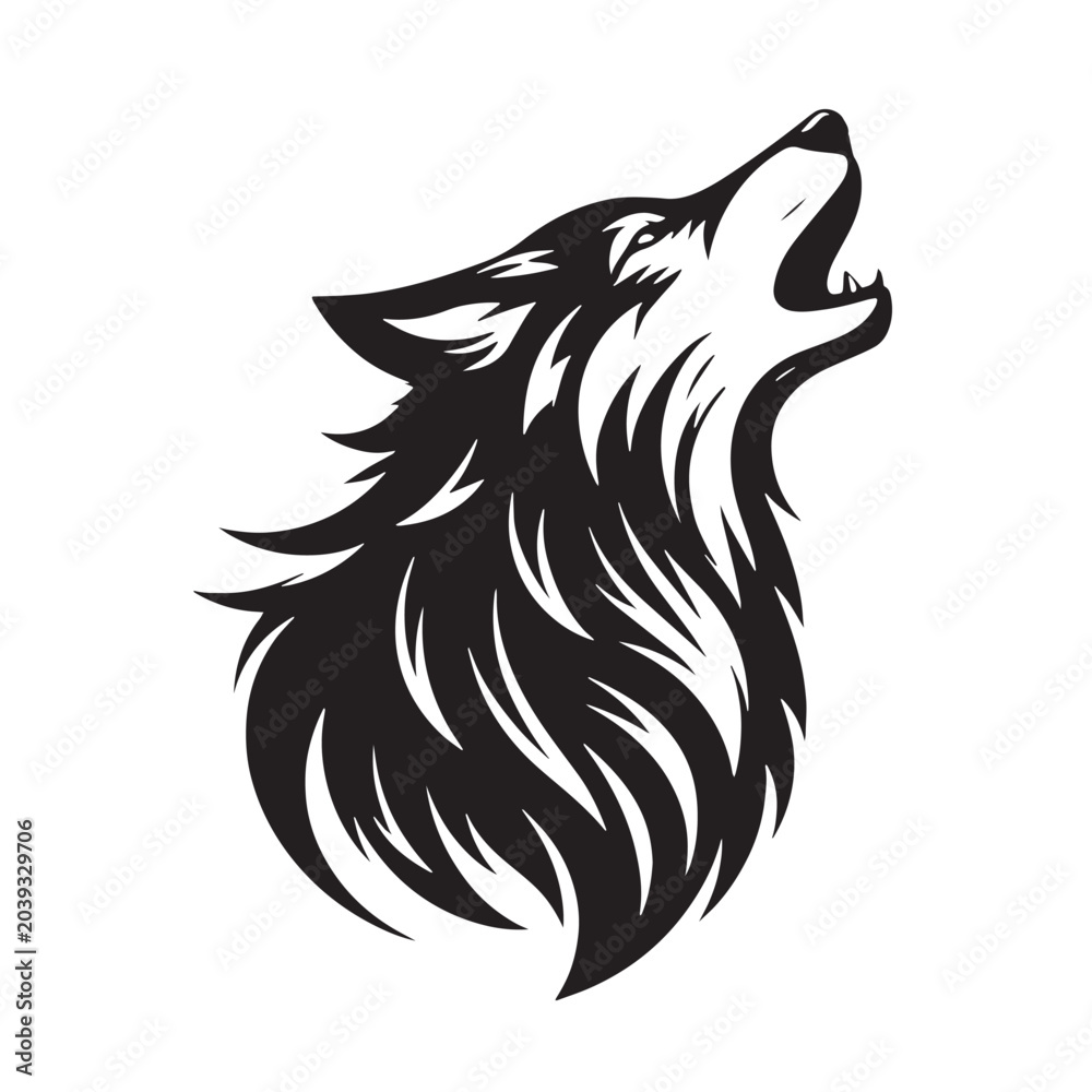 Fototapeta premium Black Wolf howling Silhouette Vector, High Quality Illustration on White Background