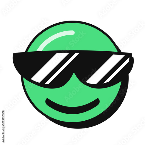 Cool Green Smiley Face Wearing Sunglasses on White