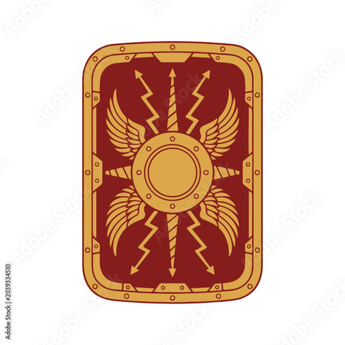 Bilde på lerret Roman Scutum Shield Vector Illustration with Wings and Thunderbolts