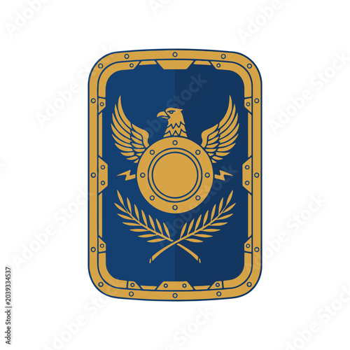 Tableau sur toile Blue Roman Scutum Shield Vector with Eagle and Laurel Wreath