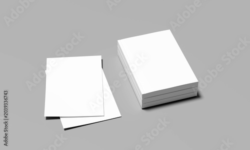 Realistic Book Cover Mockup and Flyer Stack Presentation Scene, 3D vector illustration for your design.