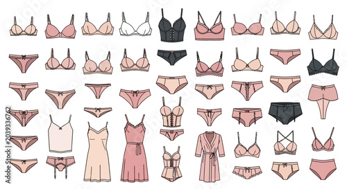 Tableau sur toile Collection of various womens lingerie sets.