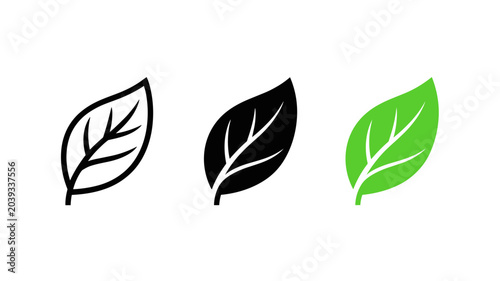 Fotografie Minimal leaf logo icons in black and green, vector nature symbol set, modern eco