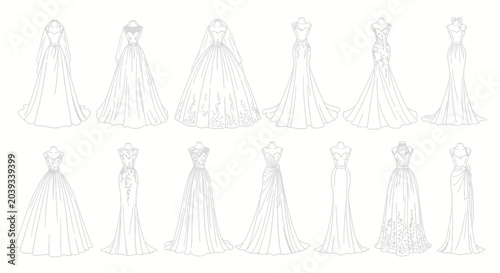 Fotografie Detailed sketches of wedding dresses.