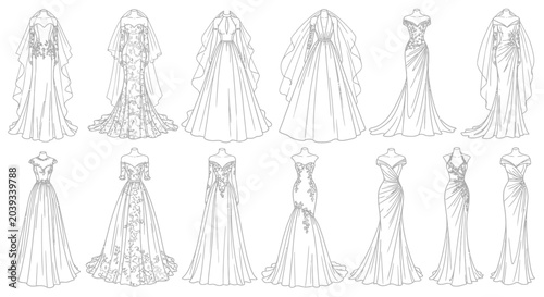 Foto Variety of wedding dress designs.