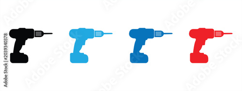 Tableau sur toile Electric drill icon set, cordless drill symbol for construction work, carpentry tasks, and home improvement projects