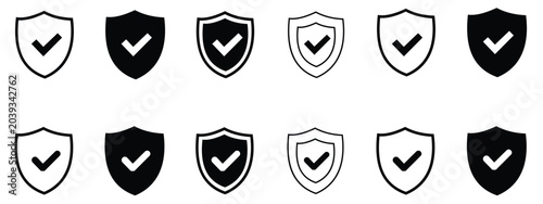 Shield check mark icon set. Protection approve sign. Safe icon vector