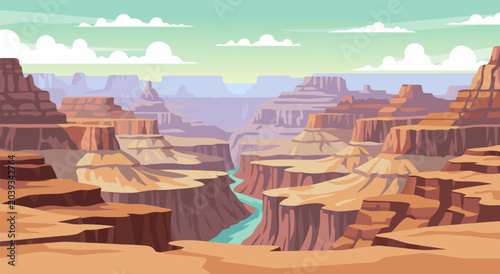 Bild auf Leinwand Grand Canyon Vector Illustration of a Majestic Natural Landscape, a Serene Outdo