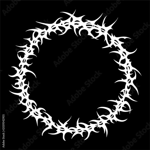 Foto Heavy metal circular wreath ornament with tangled sharp neo tribal vines for alt