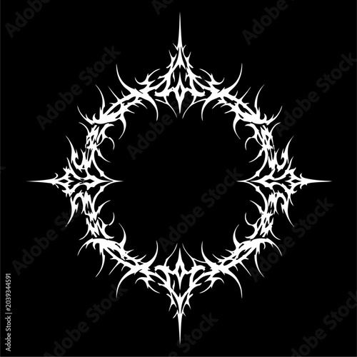Photography Cyber sigilism circular ring ornament with aggressive spikes and crosshair exten