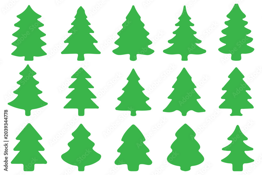 Obraz premium Pine and spruce tree silhouette vector set evergreen forest nature collection isolated