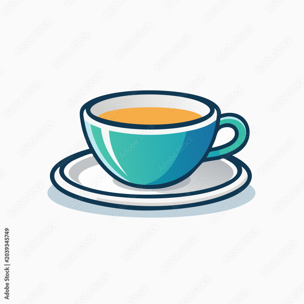Obraz premium A teal cup of tea on a saucer.