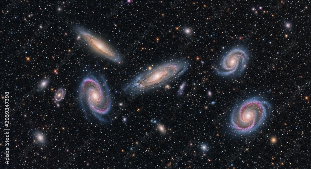 Naklejka premium Distant Spiral Galaxies in Deep Space Cosmos
