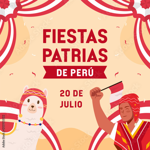 flat illustration design for fiestas patrias de peru