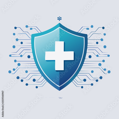 Digital Health Security Shield with Technology Network.