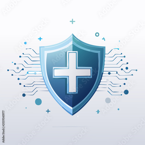 Digital health security shield protecting medical data.