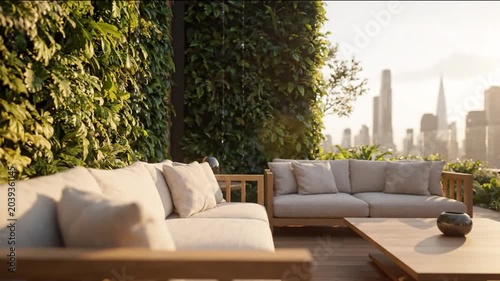 Rooftop Garden with Outdoor Sofa and Green Walls
