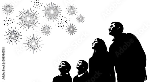 Tableau sur toile Family Silhouette Watching Fireworks