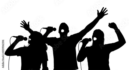 Canvastavla Silhouette of three singers performing with microphones, energetic performance