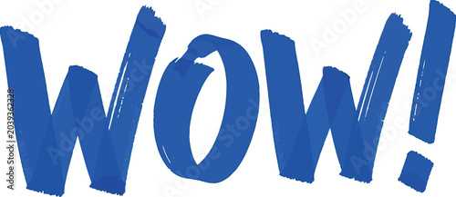 The word WOW is painted in bold, vibrant blue brushstrokes on a white background.