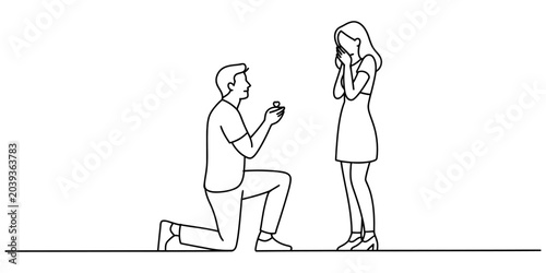 Tableau sur toile Man Proposing to Surprised Woman in Minimalist Line Art Style
