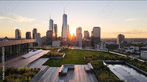 Modern Rooftop Green Roof with Wide Skyline View
