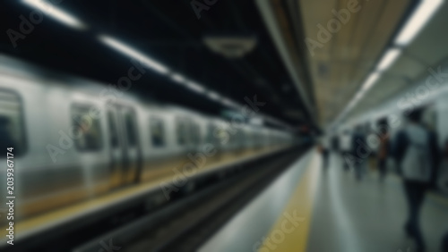 Blurred Subway Train at Underground Metro Station Platform