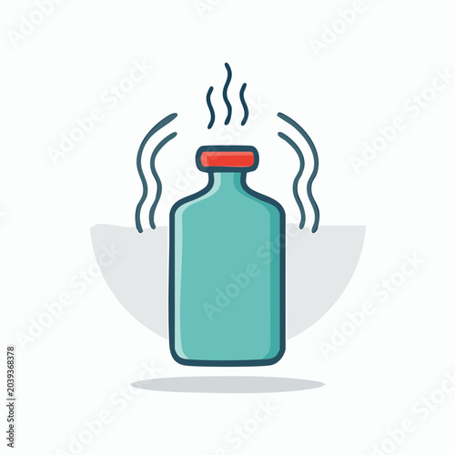 Hot Water Bottle Illustration with Steam, Health and Comfort.