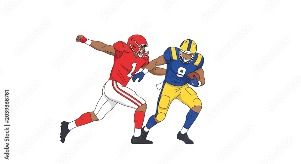 Obraz premium American Football Players in Action, One Tackling the Other, Sports Illustration