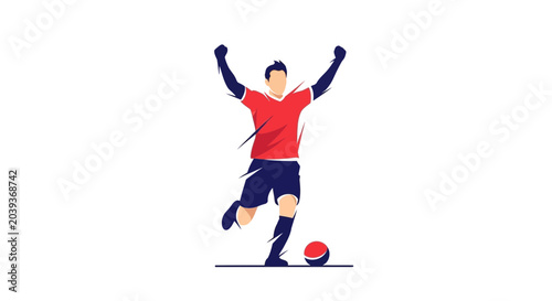Photography Soccer Player Celebrating Victory with Arms Raised, Dynamic Action Shot