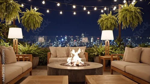 Rooftop Garden Night Scene with Soft Ambient Mood