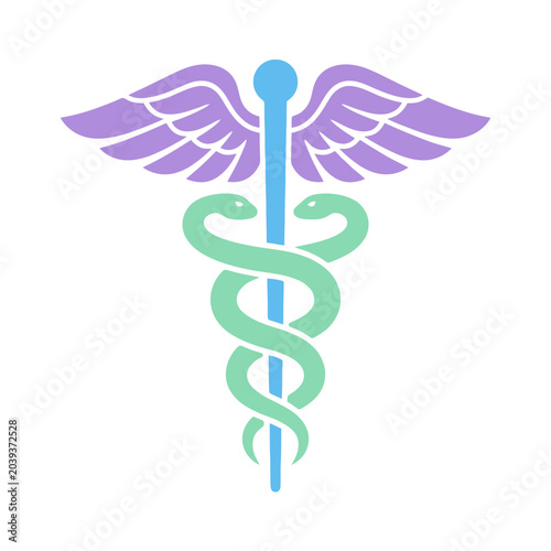 Картината върху платно A stylized medical symbol featuring wings and two entwined snakes