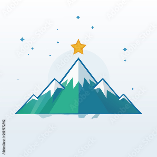 Mountain Peak Achievement - A Starry Goal Illustration.