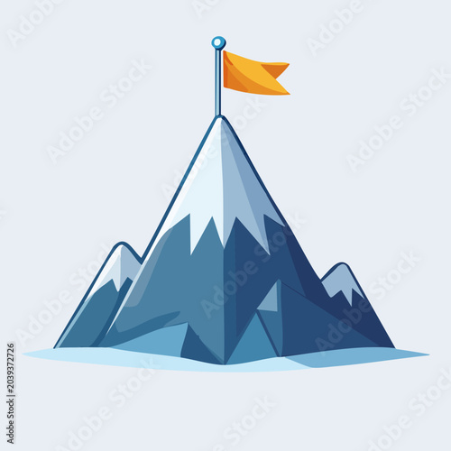 Mountain peak with flag representing success and achievement.