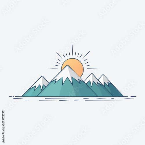 Mountains with snow and sun rising over the peaks.