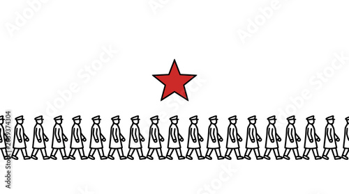 Bild auf Leinwand Marching Figures Under Red Star