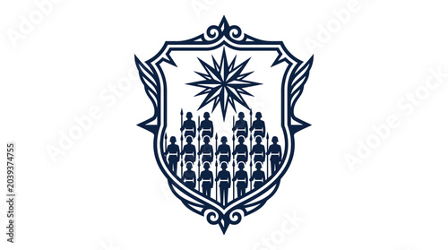 Schilderij op canvas Military Emblem with Soldiers and Starburst
