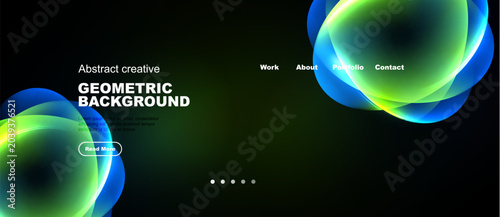 Fotografi Dark background features vibrant blue, green shapes