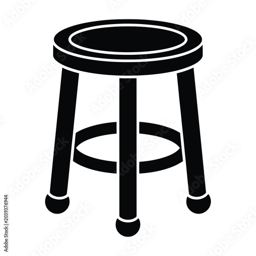 Black stool with three legs and footrest