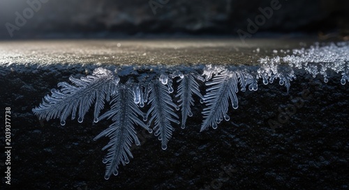 Delicate Ice Crystal Patterns Forming on Surface in Cold Weather