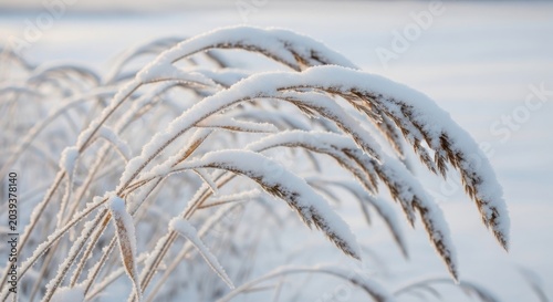 Snow-covered prairie grasses in winter