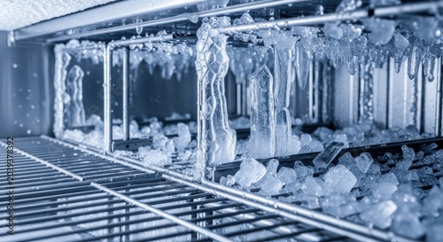 Intricate Ice Formations and Icicles Hanging in a Subzero Environment