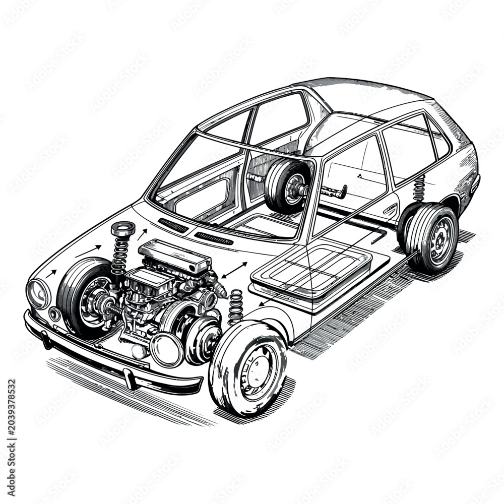 Fototapeta premium Car engraving vector illustrations art