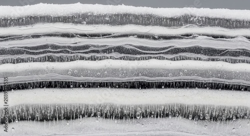 Abstract Layered Ice Formation Resembling Geological Strata