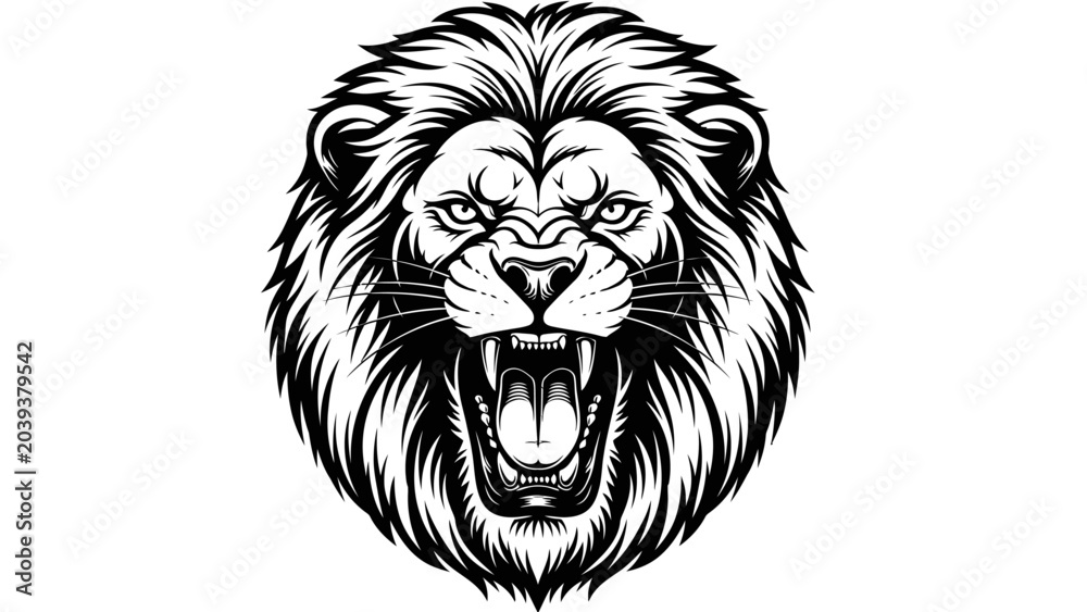 Obraz premium Fierce Roaring Lion Head Vector Graphic