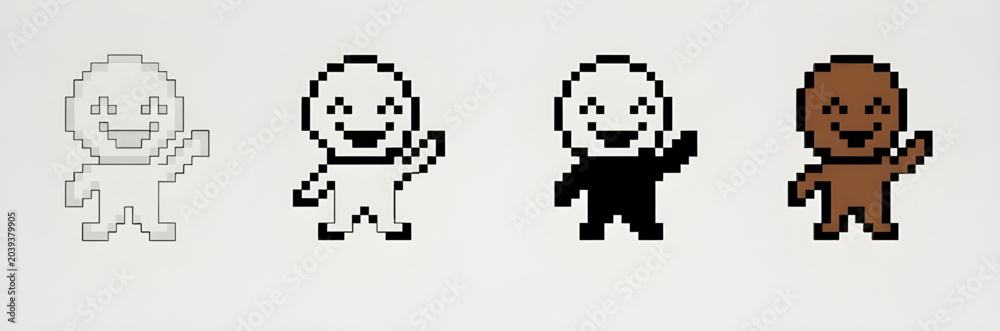 Fototapeta premium Pixel art character sprite set with diverse styles and variations for retro 8 bit video game asset vector illustration